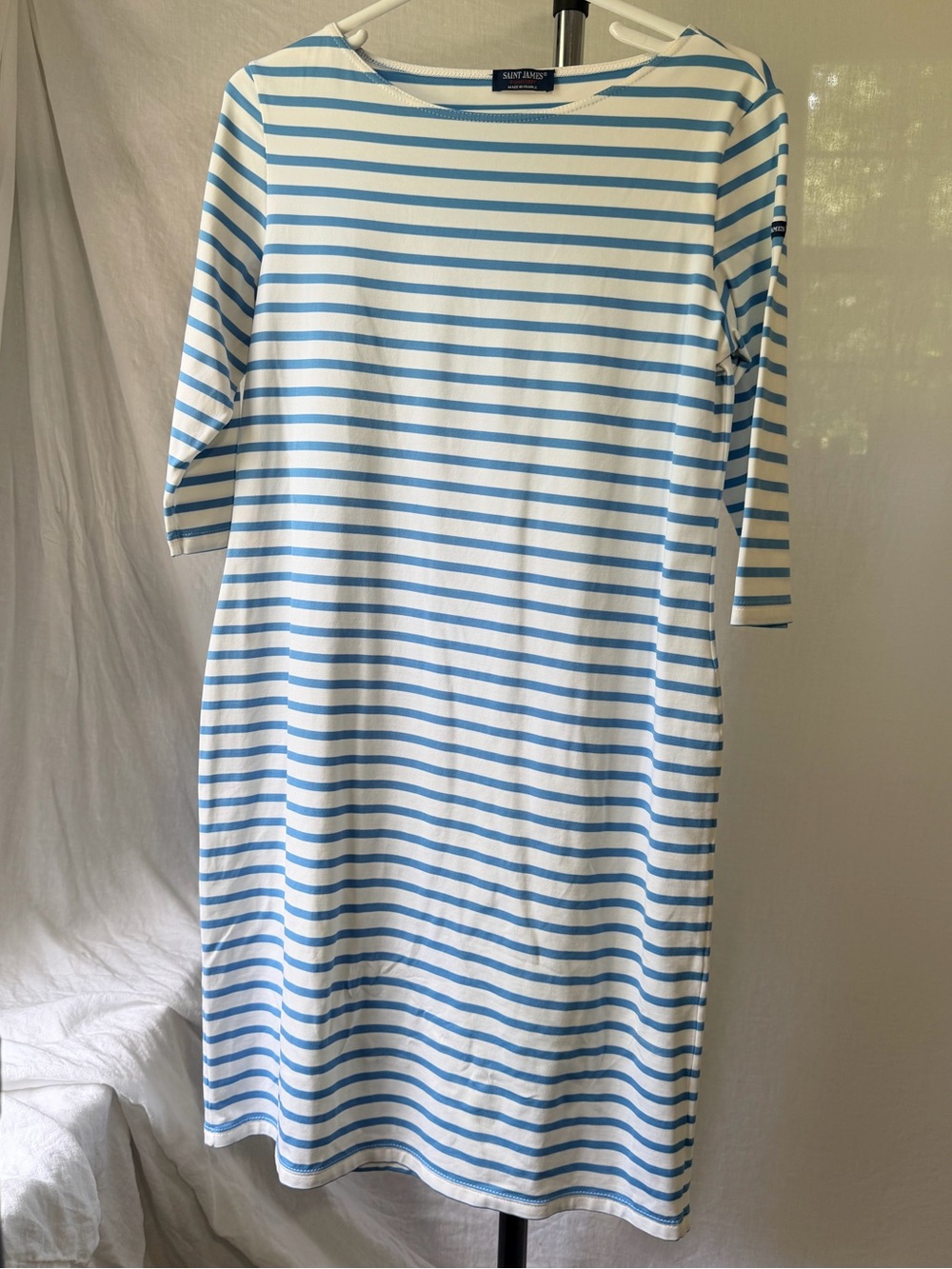 Saint James White & Light Blue Striped Midi Dress